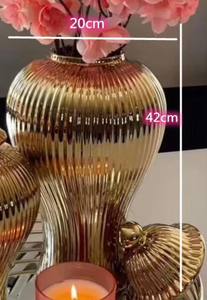 Ginger Jar Large with Lid in Gold Ceramic for Living Room or Kitchen Decoration (ONE PIECE INCLUDED)