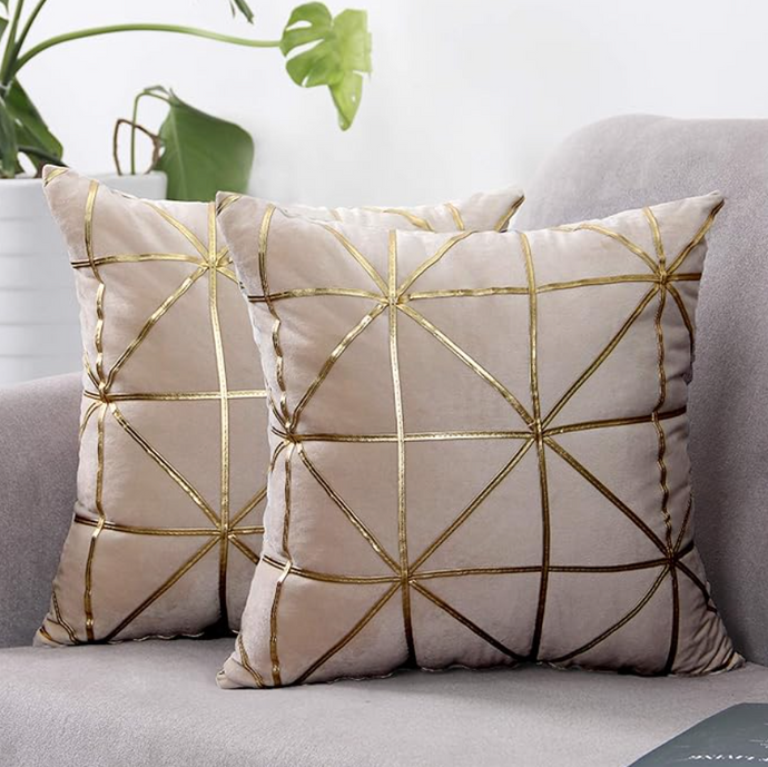 Pillow Case with Fillers Cushion Cover Throw and Pillow Insert in WHITE & GOLD Color - Set of 2 with Zipper