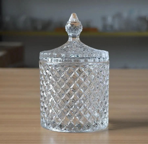 Glass Sugar Bowl Storage Crystal Candy Jar with Lid in Gold, Silver & Crystal Transparent Colour