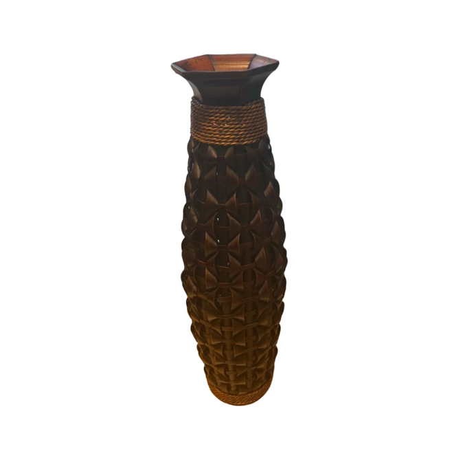Tall Floor Vase Handmade Artificial Rattan Vase for Home or Office Vintage Rattan Brown Shades Floor Vase for Flowers and Stems