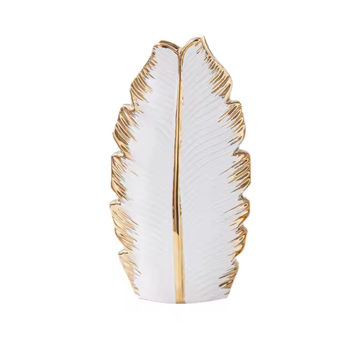 Vase Ceramic Large Centre Piece Gold Creative Leaf Vase Modern White and Gold Flower Pot Home Decor Tabletop Accessories