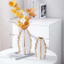 Vase Ceramic Large Centre Piece Gold Creative Leaf Vase Modern White and Gold Flower Pot Home Decor Tabletop Accessories