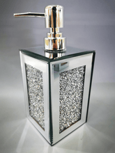 Soap Dispenser Silver Crushed Crystal Lotion Pumper Mirrored Glass Cream Soap Holder for Bathroom, Powder Room, Kitchen Soap Dispenser