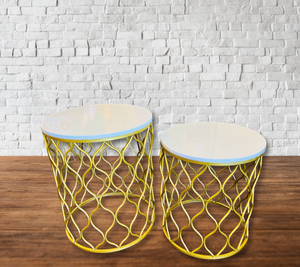 Side Tables Gold with White Marble Top Decorated End Tables for Home Decor Living Room Bedroom Offices
