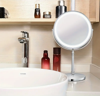 LED Makeup Mirror With Lights, Desktop Makeup Mirror, Usb Filling Mirror, Double Mirror with LED Light Cosmetic Mirror, Bedroom, Washroom, Hotel Mirrors