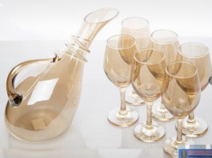 Crystal Glass Gold Juice Decanter, 7-piece Set Juice Drink Glass Container with Crystal Glass Matching Classy Juice Cups