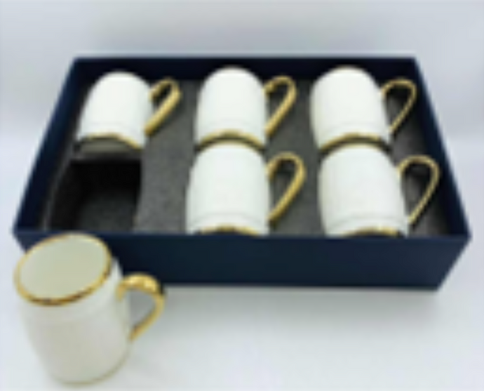 Tea Cups Set of Six White Gold Tea Coffee Mugs Hot Cold Drink Cups Ceramic Luxury Looking Coffee Tea Mugs Set 6-Pieces