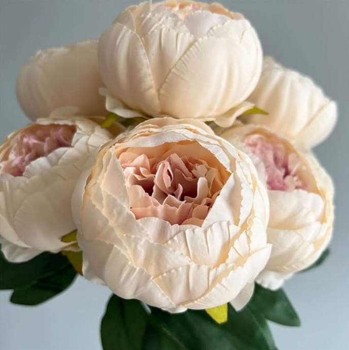 7 Head Peony Flower Bunch Bouquet Silk Floral Bunch in PEACH with Fillers Greeneries for Home Decor, Office, Bedroom, Living Room Flowers for Vases