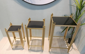 Side Tables Black Mirror Golden End Tables Tables with Gold Metal Frame & Black Tinted Square Mirror Glass Tables (ONE PIECE INCLUDED)
