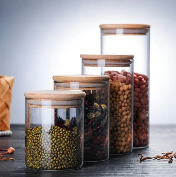 4-Piece Set Glass Storage Jars Kitchen Storage Container Stackable Reusable Sealed Organizers for Kitchen Counters