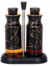 2-piece Set Condiment Jars with Rack Spice Container Olive Oil Vinegar Bottles Stainless Steel Salt Pepper Shakers Set with Stand for Kitchen Dining Table