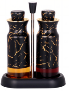 2-piece Set Condiment Jars with Rack Spice Container Olive Oil Vinegar Bottles Stainless Steel Salt Pepper Shakers Set with Stand for Kitchen Dining Table