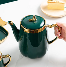 Tea Cups Set of Six with Kettle and Tray Hot Drink Cups with Tray Ceramic Luxury Looking Coffee Tea Mugs Set 6-Pieces