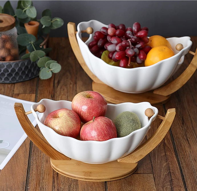 Fruit Basket Fruit Holder Ceramic Good-Capacity Fruit Bowl Fruit Plate Kitchen Dining Room Decoration Snack Serving Bowl