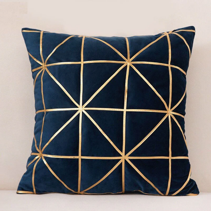 Pillow Case with Fillers Cushion Cover Throw and Pillow Insert in NAVY BLUE & GOLD Color - Set of 2 with Zipper