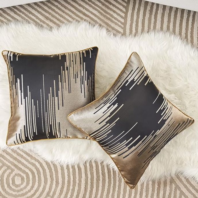 Pillow Case with Filler Cushion Cover Throw and Pillow Insert in BLACK Colour - Set of 2 with Zipper