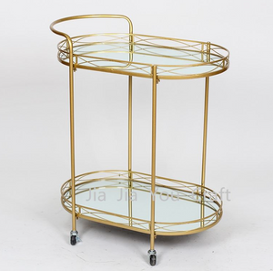 Cart Tray Modern Rolling 2-tier Cart in GOLD with Mirrors Two Shelf Lockable Wheels with Handle