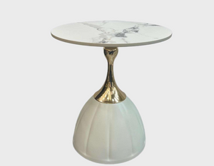 End Table, Sturdy Metal Frame, Marble look Top Side Table for Small Spaces, Ideal for Living Room, Bedroom, Office, or Bathroom