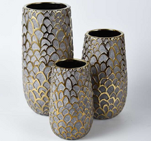 Vase Ceramic Large Centre Piece Grey and Gold Textured Vase Modern Flower Pot Home Decor Tabletop Accessories