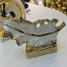 White and Gold Feather Sculpture – Elegant Decorative Ornament, Modern Home Decor Accent for Living Room & Office Decor