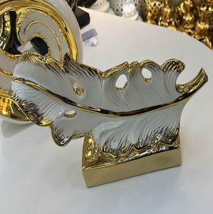 White and Gold Feather Sculpture – Elegant Decorative Ornament, Modern Home Decor Accent for Living Room & Office Decor