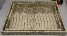 Rectangular Beige Tray – Acrylic & PU Leather Serving Tray, Geometric Design Storage & Display Tray for Home, Bathroom, or Living Room Decor (Available in 2 Sizes)
