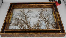 Rectangular Brown Tray – Acrylic & Glass Serving Tray, Floral Design Storage & Display Tray for Home, Bathroom, or Living Room Decor (Available in 2 Sizes)