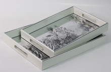 Rectangular White Tray – Acrylic & Glass Serving Tray, Grey Floral Design Storage & Display Tray for Home, Bathroom, or Living Room Decor (Available in 2 Sizes)