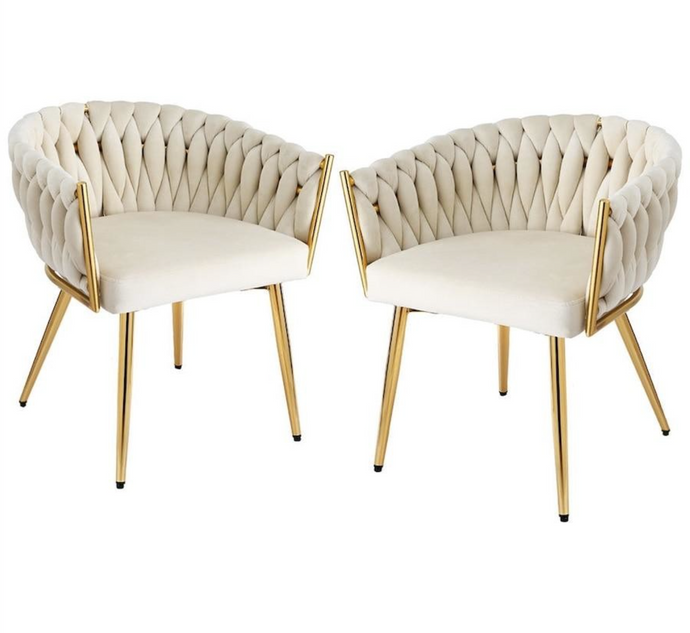 Velvet OFF-WHITE Accent Chair with Curved Design and Gold Metal Frame – Modern Curved Back Lounge Chair for Living Room, Bedroom, Dining or Office – Elegant OFF-WHITE Upholstery