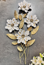 Large Metal Floral Wall Art – 45" x 23" Gold & White 3D Flower Sculpture for Living Room, Bedroom, Hallway Home Décor