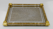 Gold Tray Crushed Crystals Glass Tray for Ginger Jars or Decorations, Vanity Perfume Tray, Rectangular Decorative Serving Tray