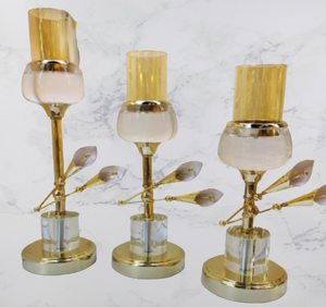 Candle Holder Luxury Crystal Decorated for Tabletop in Gold (ONE PIECE INCLUDED - Select Size Below)