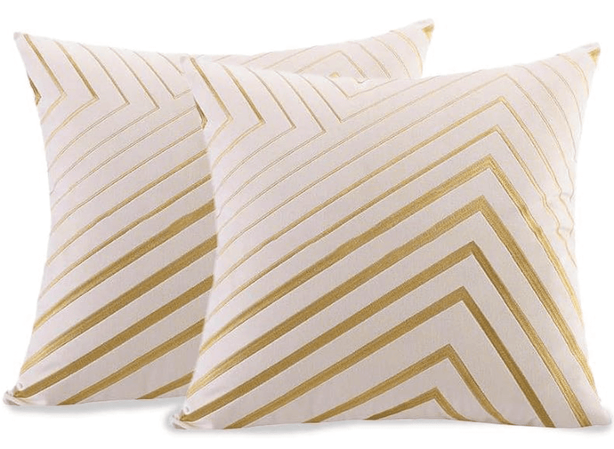 Pillow Case Cushion Cover Throw with Pillow Insert in OFFWHITE and GOLD Color - Set of 2 with Zipper