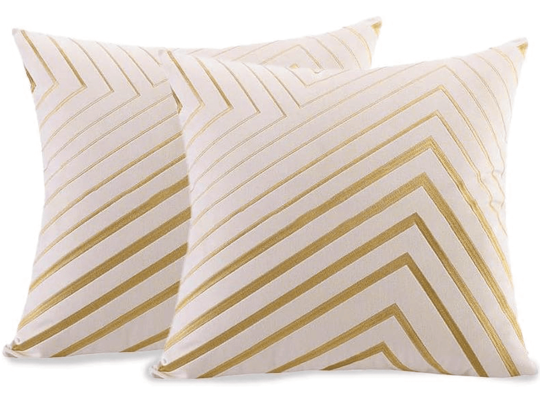 Pillow Case Cushion Cover Throw with Pillow Insert in OFFWHITE and GOLD Color - Set of 2 with Zipper