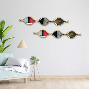 Mirror Water Drop Set of TWO Metal Geometrical Glass Handcrafted Decorative Modern Mirror in Gold
