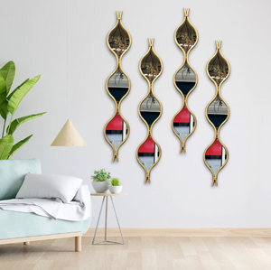 Mirror Water Drop Set of TWO Metal Geometrical Glass Handcrafted Decorative Modern Mirror in Gold