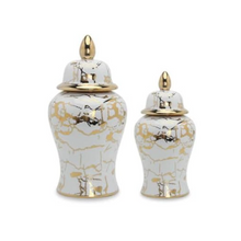 Ginger Jar Medium with Lid in Gold and White Ceramic Marble Look Ginger Jar for Living Room or Kitchen Decoration (ONE PIECE INCLUDED)