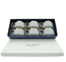 Tea Cups Set of Six Grey Gold Tea Coffee Mugs Hot Cold Drink Cups Ceramic Luxury Looking Coffee Tea Mugs Set 6-Pieces