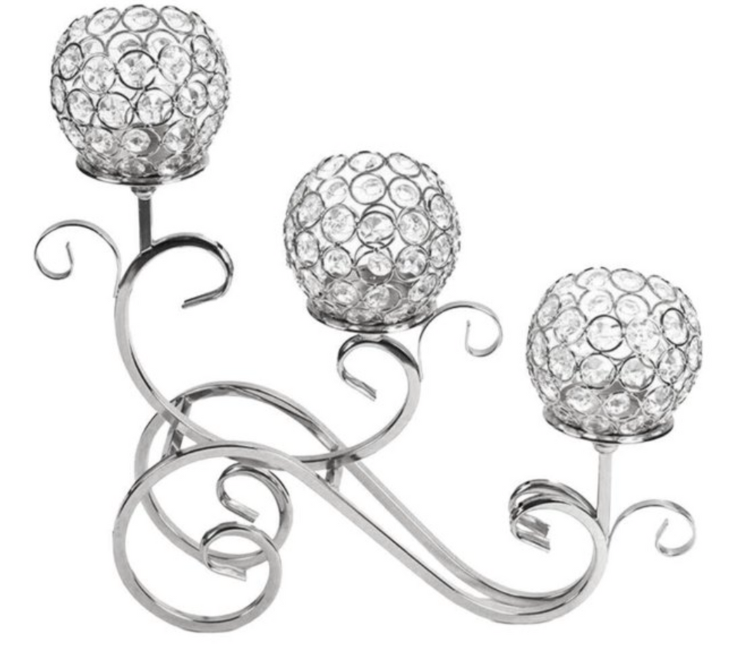 Candle Holders 3 Tiers Crystal Glass Centre Piece in Gold/Silver - AMAZING !