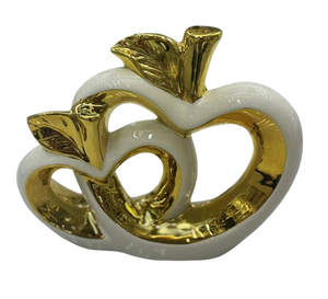 Apple Shape Heart Decor Centre Piece Sculpture in White and Gold Ceramic Modern Decor for Tabletop