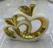 Apple Shape Heart Decor Centre Piece Sculpture in White and Gold Ceramic Modern Decor for Tabletop