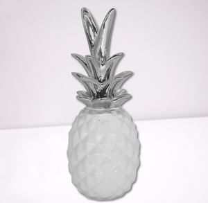 Ceramic 12” INCH Pineapple Decor, Large, White and Silver Pineapple Decorative Centrepiece Household For Office, Home, Coffee Shop Tabletop Decor