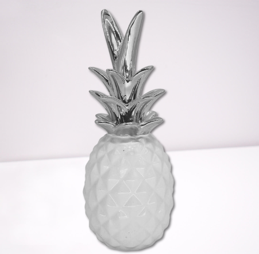 Ceramic 12” INCH Pineapple Decor, Large, White and Silver Pineapple Decorative Centrepiece Household For Office, Home, Coffee Shop Tabletop Decor