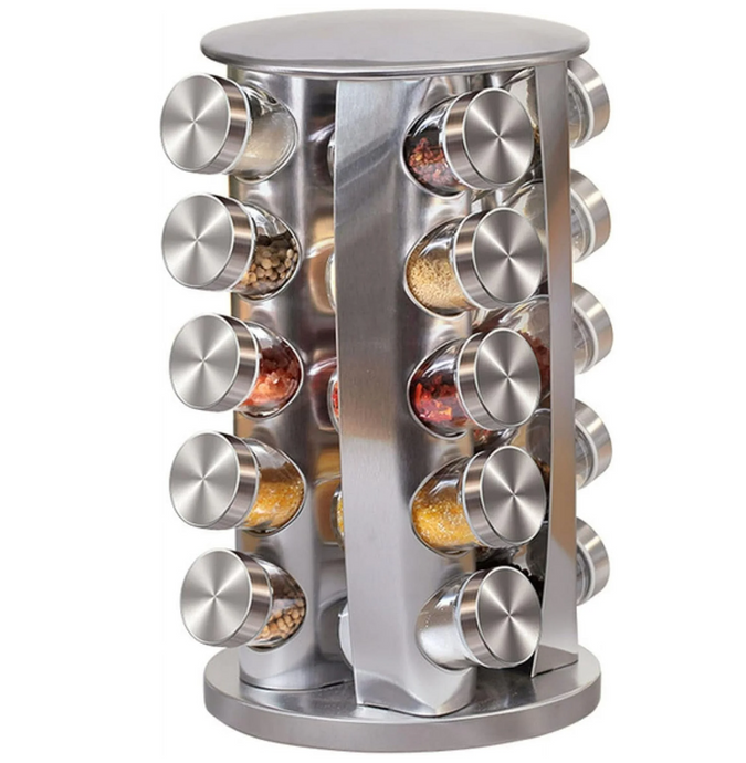 20 Pieces Silver Rotary Seasoning Jar Organizer Seasoning Bottle Decorated Kitchen Seasoning Rack