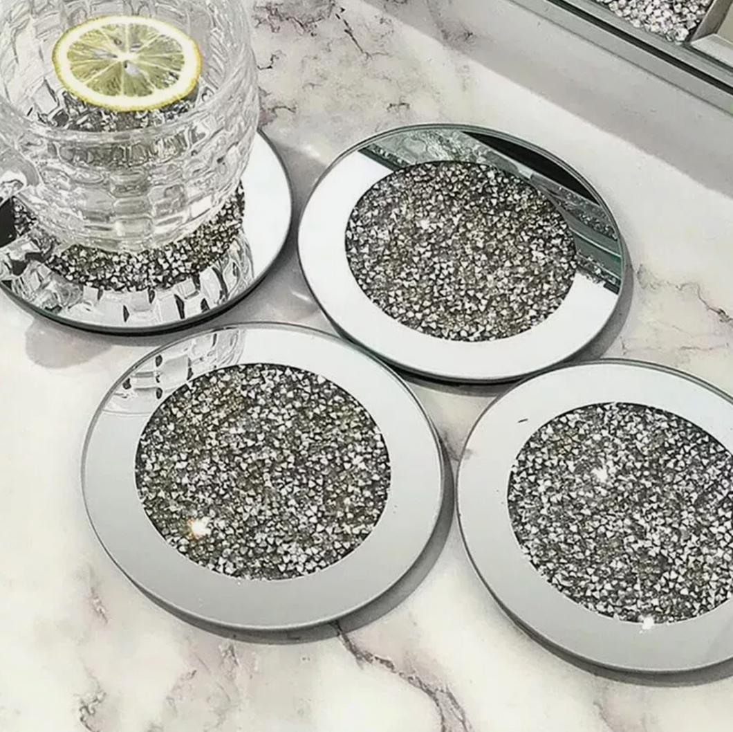 Drink Coasters Crystal Cup Mats Round for Coffee, Tea or any other Beverage Mugs Elegant Crushed Diamond Bling Table Accessories (ONE PIECE INCLUDED)