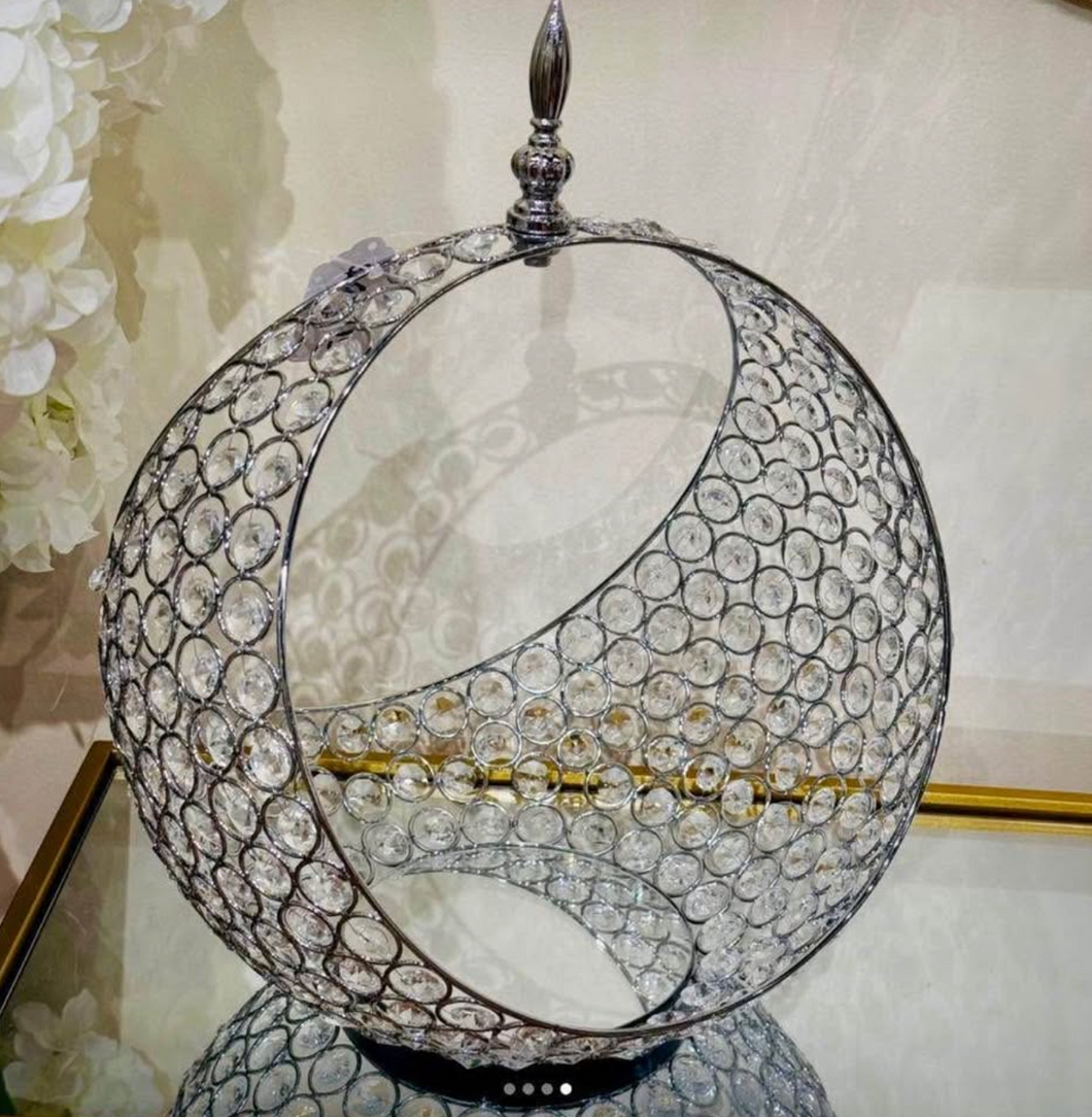 Centre Piece Metal Sculpture Crystal in Gold/Silver Decorative Fruit Basket Tray
