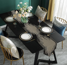 Table Runner in Black & Gold | 12.5" x 84" plus Tassels – Modern Geometric Design, Elegant Double Layer Dining Table Decor for 4–6 Seater, Coffee Table, Wedding & Holiday Decoration