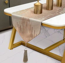 Table Runner in Beige & Brown | 12.5" x 84" plus Tassels – Modern Geometric Design, Elegant Double Layer Dining Table Decor for 4–6 Seater, Coffee Table, Wedding & Holiday Decoration