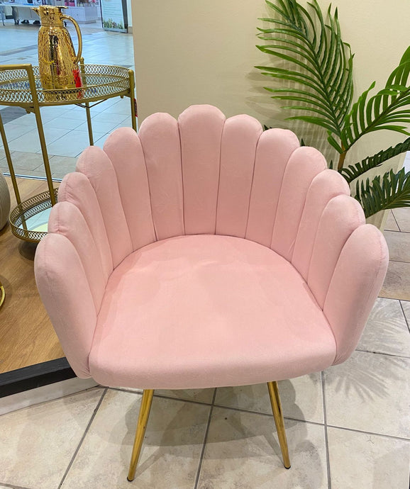 PINK Shelley Accent Velvet Scalloped Shell Dining Chair With Gold Legs