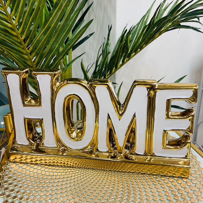 HOME Letter Sign Centre Piece in Gold/Silver Ceramic for Table Top with White Colour Handmade Accent Centre Piece Home Decor